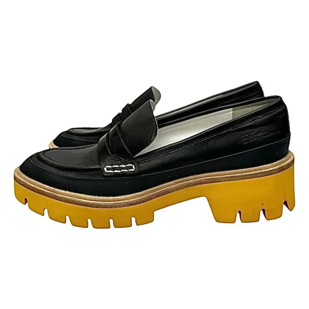 Anthropologie Oncept Heeled Loafers Black Yellow Womens Size 9 Boho Hipster NWOB
